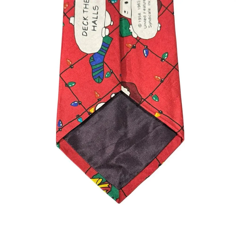 Peanuts Deck The Halls Snoopy Woodstock Christmas Lights Novelty Necktie Silk